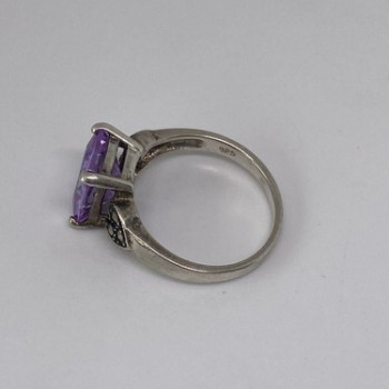 925 Sterling Silver CZ & Marcasites Ring Size 8