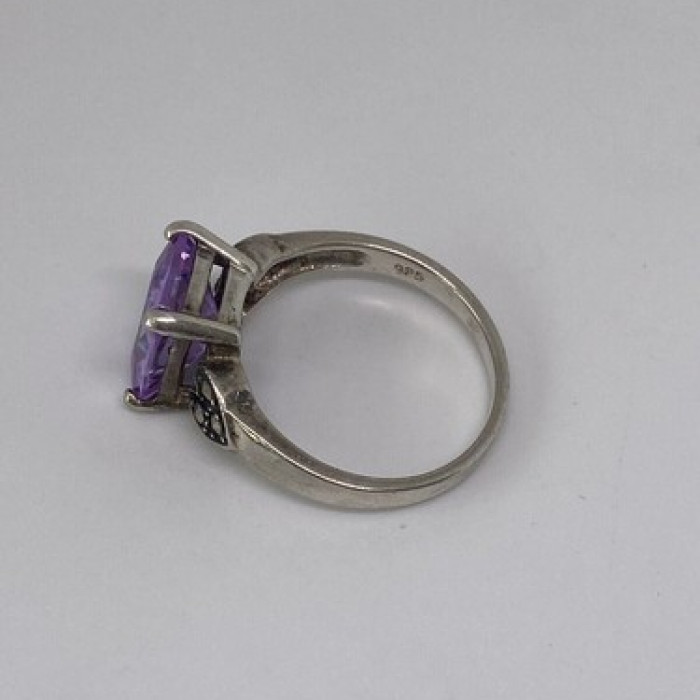 925 Sterling Silver CZ & Marcasites Ring Size 8