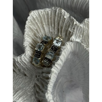925 Sterling Silver Topaz & Marcasite Earrings Length 0.70 Inch