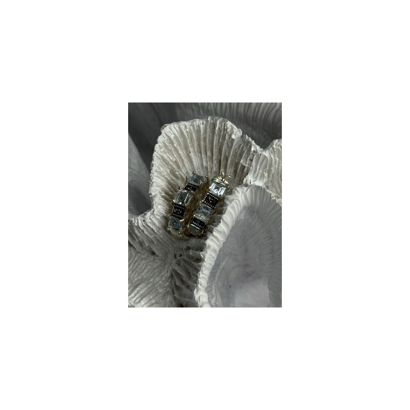 925 Sterling Silver Topaz & Marcasite Earrings Length 0.70 Inch