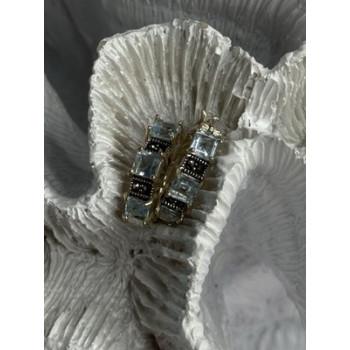 925 Sterling Silver Topaz & Marcasite Earrings Length 0.70 Inch