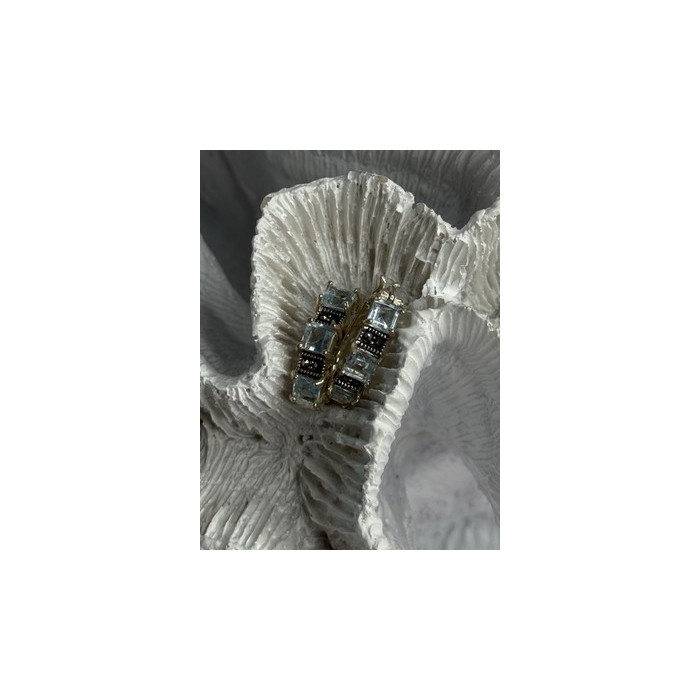 925 Sterling Silver Topaz & Marcasite Earrings Length 0.70 Inch