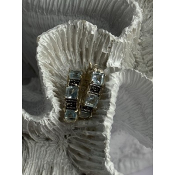 925 Sterling Silver Topaz & Marcasite Earrings Length 0.70 Inch