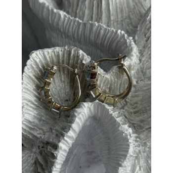 925 Sterling Silver Topaz & Marcasite Earrings Length 0.70 Inch