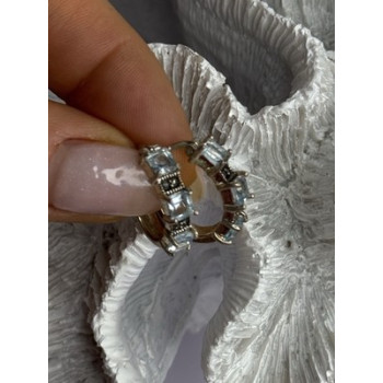 925 Sterling Silver Topaz & Marcasite Earrings Length 0.70 Inch