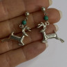 925 Sterling Silver Malachite Deer Earrings Length 1.40 Inch