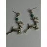 925 Sterling Silver Malachite Deer Earrings Length 1.40 Inch