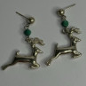 925 Sterling Silver Malachite Deer Earrings Length 1.40 Inch