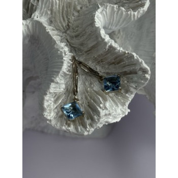 Shiny 925 Sterling Silver Topaz Earrings Length 1 Inch