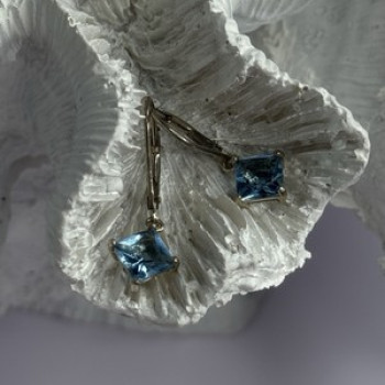 Shiny 925 Sterling Silver Topaz Earrings Length 1 Inch