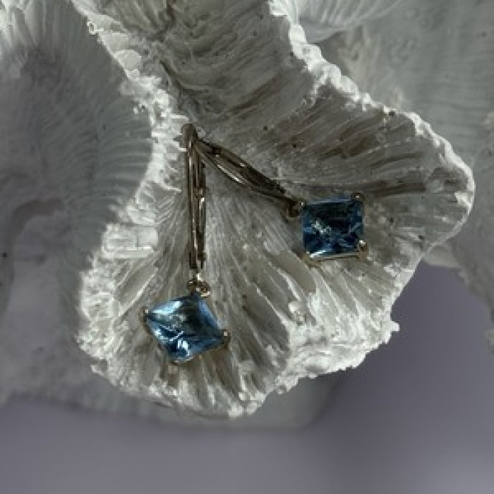 Shiny 925 Sterling Silver Topaz Earrings Length 1 Inch