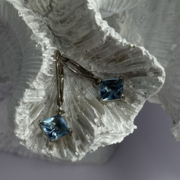 Shiny 925 Sterling Silver Topaz Earrings Length 1 Inch