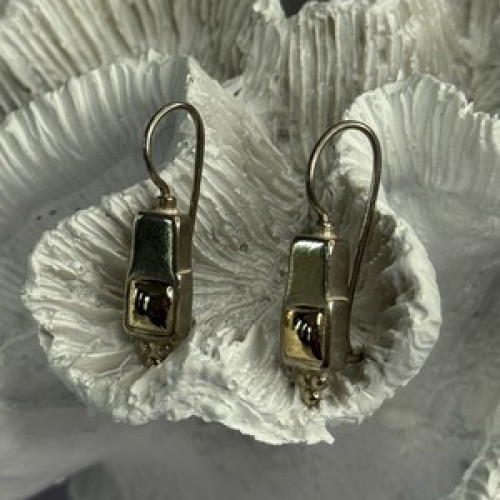 925 Sterling Silver With Gold Plated Part Earrings Length 1 Inch
