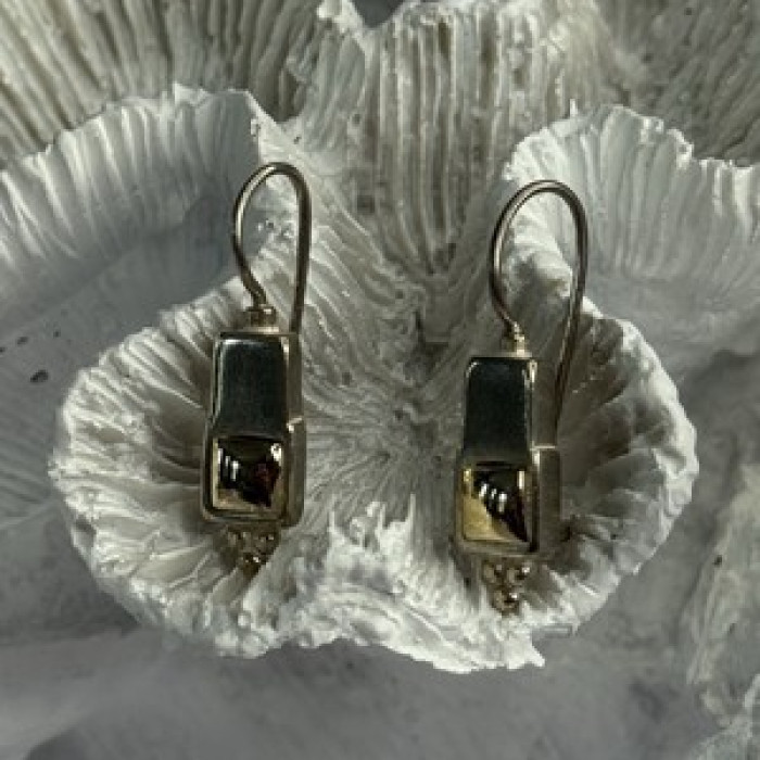 925 Sterling Silver With Gold Plated Part Earrings Length 1 Inch