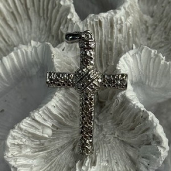 925 Sterling Silver Diamond Cross Length 1.50 Inch