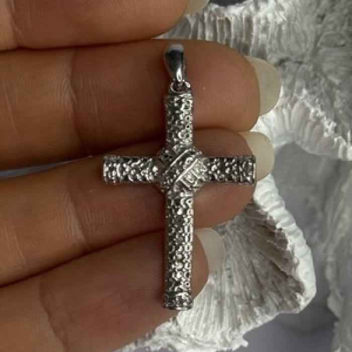 925 Sterling Silver Diamond Cross Length 1.50 Inch