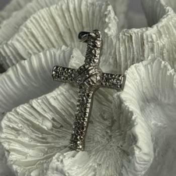 925 Sterling Silver Diamond Cross Length 1.50 Inch