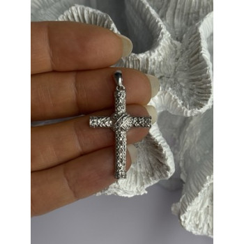 925 Sterling Silver Diamond Cross Length 1.50 Inch
