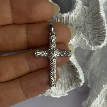 925 Sterling Silver Diamond Cross Length 1.50 Inch