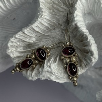925 Sterling Silver Garnet Pyrope Earrings Length 1.15 Inch