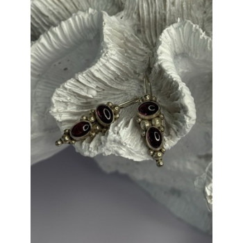 925 Sterling Silver Garnet Pyrope Earrings Length 1.15 Inch