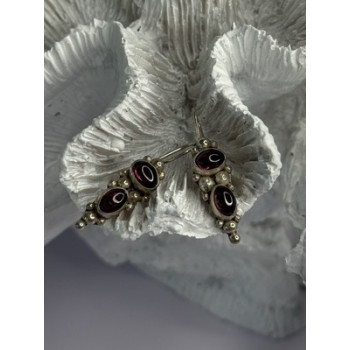 925 Sterling Silver Garnet Pyrope Earrings Length 1.15 Inch
