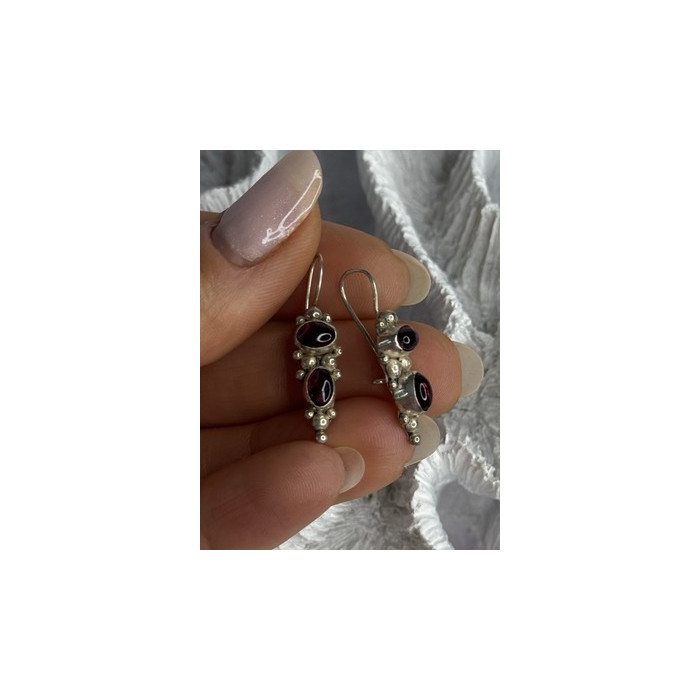 925 Sterling Silver Garnet Pyrope Earrings Length 1.15 Inch