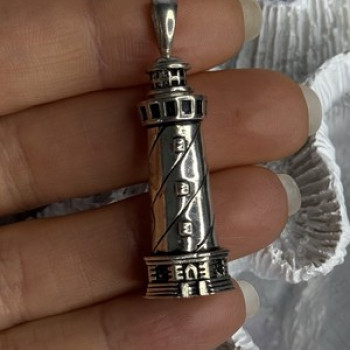 925 Sterling Silver Cape Hatteras Outer Banks Lighthouse Pendant Length 1.87 Inc