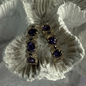 925 Sterling Silver Amethyst & Marcasite Earrings Length 0.80 Inch