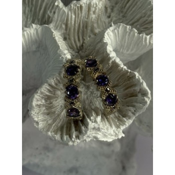 925 Sterling Silver Amethyst & Marcasite Earrings Length 0.80 Inch