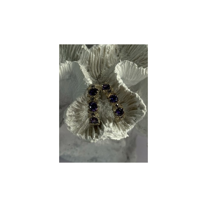 925 Sterling Silver Amethyst & Marcasite Earrings Length 0.80 Inch