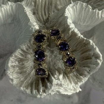 925 Sterling Silver Amethyst & Marcasite Earrings Length 0.80 Inch