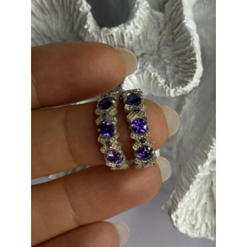 925 Sterling Silver Amethyst & Marcasite Earrings Length 0.80 Inch