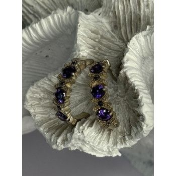 925 Sterling Silver Amethyst & Marcasite Earrings Length 0.80 Inch