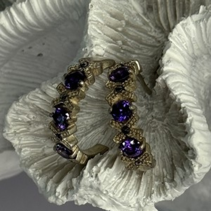 925 Sterling Silver Amethyst & Marcasite Earrings Length 0.80 Inch