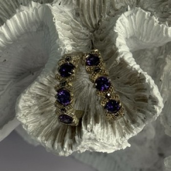 925 Sterling Silver Amethyst & Marcasite Earrings Length 0.80 Inch