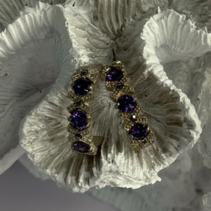 925 Sterling Silver Amethyst & Marcasite Earrings Length 0.80 Inch