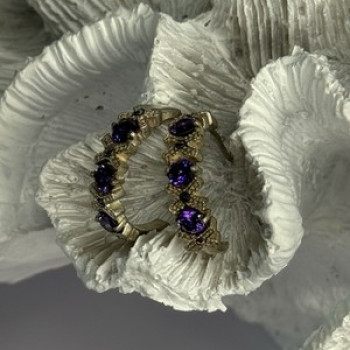 925 Sterling Silver Amethyst & Marcasite Earrings Length 0.80 Inch