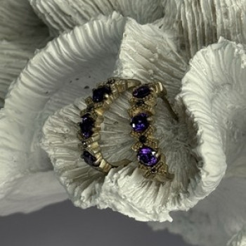 925 Sterling Silver Amethyst & Marcasite Earrings Length 0.80 Inch