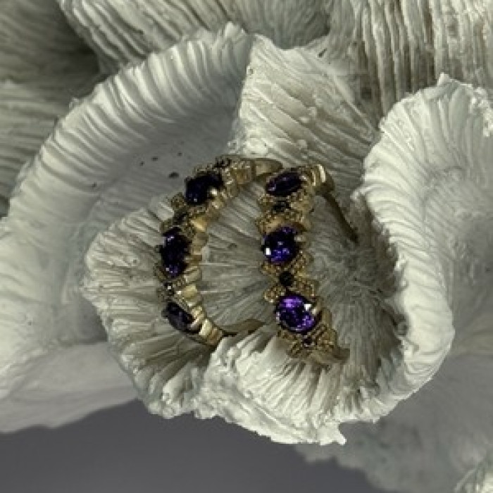 925 Sterling Silver Amethyst & Marcasite Earrings Length 0.80 Inch