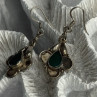 Vintage 925 Sterling Silver Malachite Earrings Length 1.70 Inch