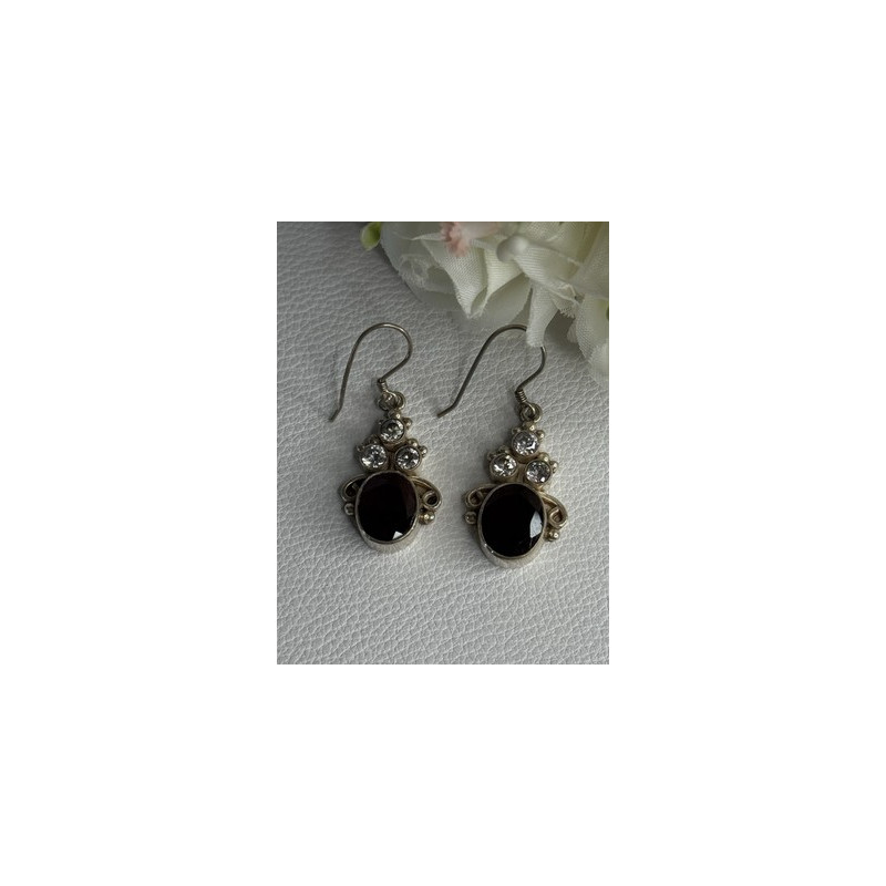 925 Sterling Silver Garnet & CZ Earrings Length 1.70 Inch
