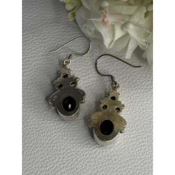 925 Sterling Silver Garnet & CZ Earrings Length 1.70 Inch