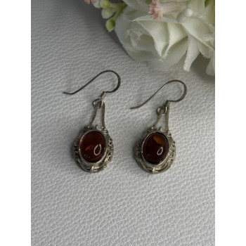 Vintage 925 Sterling Silver Amber Earrings Length 1.40 Inch
