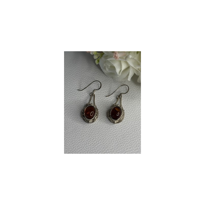 Vintage 925 Sterling Silver Amber Earrings Length 1.40 Inch