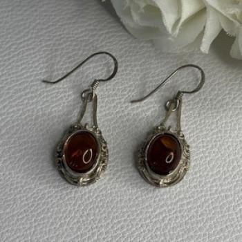 Vintage 925 Sterling Silver Amber Earrings Length 1.40 Inch