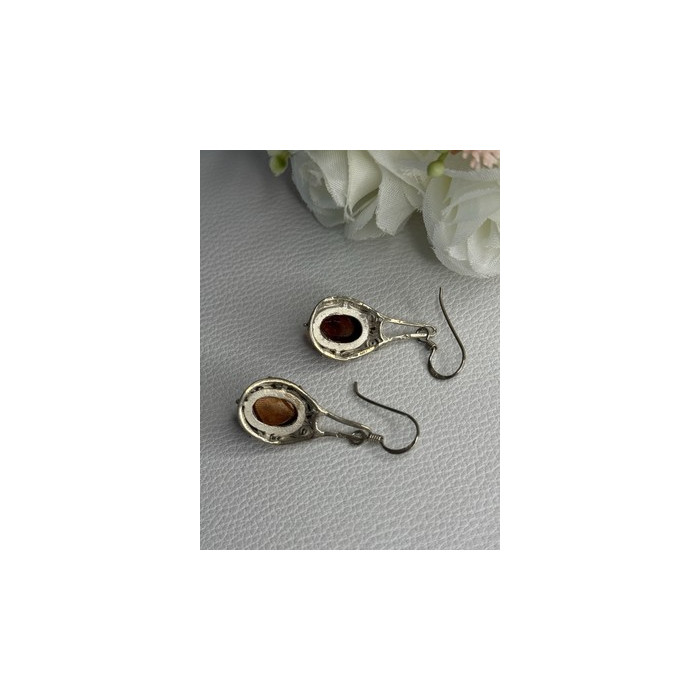 Vintage 925 Sterling Silver Amber Earrings Length 1.40 Inch