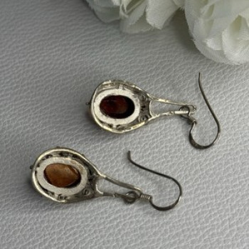 Vintage 925 Sterling Silver Amber Earrings Length 1.40 Inch