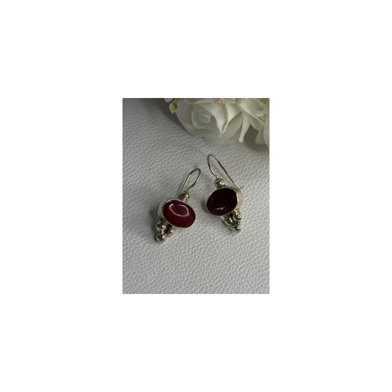 Vintage 925 Sterling Silver Carnelian Earrings Length 1.30 Inch