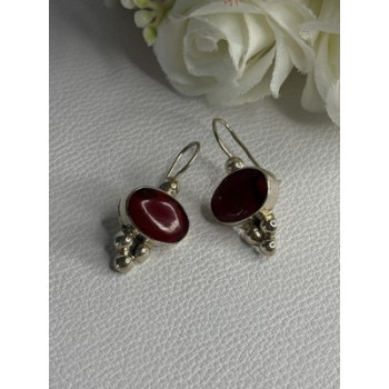 Vintage 925 Sterling Silver Carnelian Earrings Length 1.30 Inch